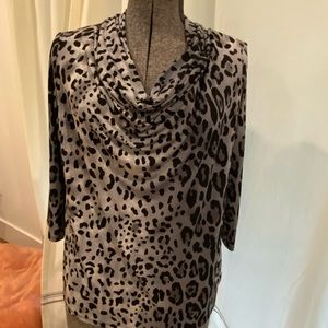 Grace Clothing Grey Leopard Print  3/4 Sleeve Gathered Neck  Women’s plus 0X